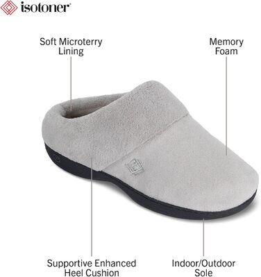 Тапочки жіночі Isotoner Classic Hoodback W з піною пам'яті, Peony, X-Large / 9.5-10 M US, 37/38 EU, Hellgrau