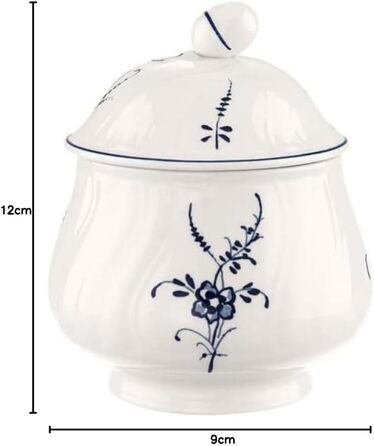 Villeroy & Boch Vieux Luxembourg Sugar Bowl, Premium Porcelain, White/Blue, 1023410930, 11.2 x 15 x 3 cm