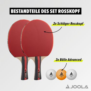 Набір для настільного тенісу JOOLA Rosskopf 2: 2 ракетки, 3 м'ячі, 40+mm, червоно-чорний, 5 шт.