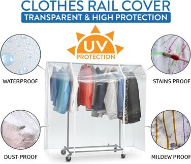 Tatkraft BIG Garment Rack Cover, Clothes Rack Cover, Plastic, Transparent, 2 Zippers, Extra Wide, cm (L130)