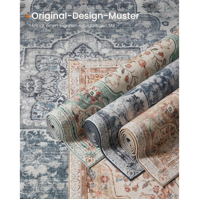 Килим SONGMICS HOME Vintage, 120x170 см, для вітальні, спальні, кухні, коридору, їдальні, миючий, з антиковзаючим покриттям, аквамарин (TAR032G01)