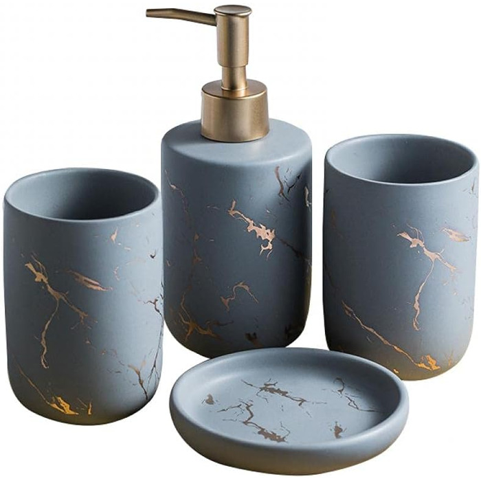 Набір аксесуарів для ванної кімнати з кераміки з малюнком мармуру (золотий, чорний), 3 шт. (дозатор мила, стакан, мильниця)
