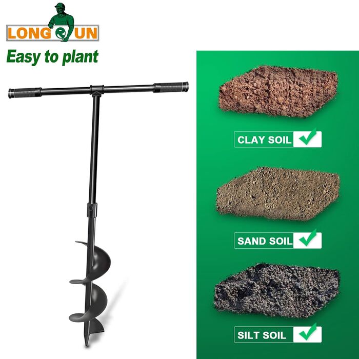 LONGRUN Auger Hand Drill, Hand Auger, 150mm x 960mm Soil Auger, Hand Auger Garden Auger, Planting Auger Post Hole Auger Made of Manganese Steel, Flower Planting Pots Snail for Planting Holes Digging