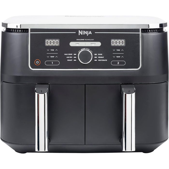 Ninja Foodi MAX Dual Zone Digital Air Fryer, 9.5L Air Fryer, 2 Drawers, Non-Stick Coating, Dishwasher-Safe Baskets, 6-in-1, 8 Portions, Black AF400EU Double Drawer 9.5L Black