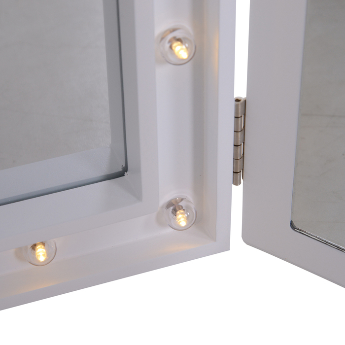 HOMCOM Vanity Mirror with 16 LED Lights - Freestanding, 180° Swivel, Battery-Powered, White, 3 Mirror Panels, 28.7 x 20.7 x 1.8 inches