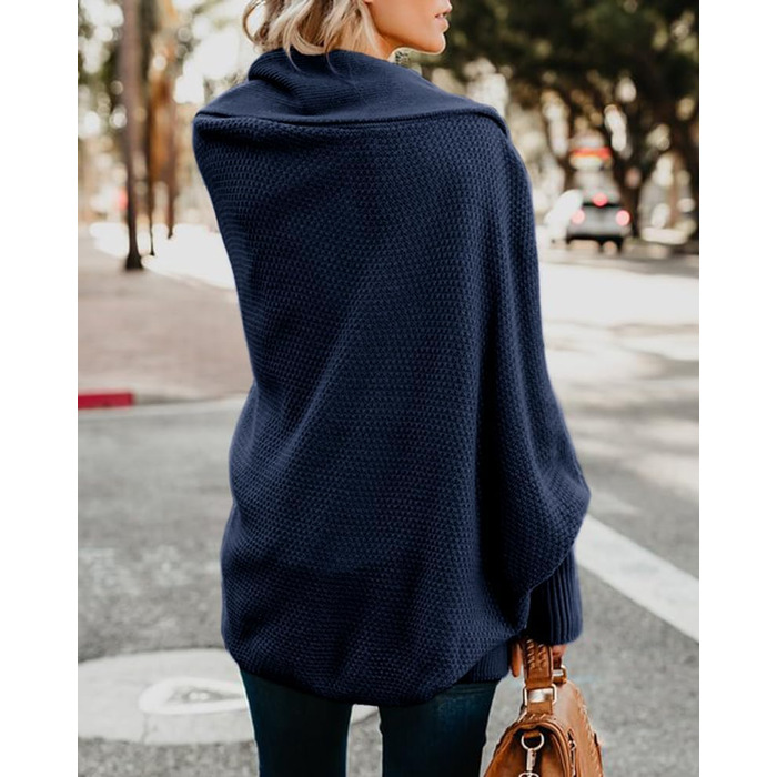 Кардиган жіночий Mafulus оверсайз, вільний крій, в'язаний, кімоно, з відкритим спереду, в стилі фledermausflügel, темно-синій