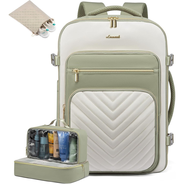 Рюкзак LOVEVOOK 40L для ручної поклажі в літак, водонепроникний, з відділенням для ноутбука 17 дюймів, для подорожей, роботи, хайкінгу, оливково-бежевий