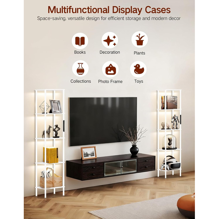 Стельова лампа з поличкою, LED, регулювання яскравості, 3 колірні температури, сенсорне управління та пульт, полиця для книг, дерев'яна, сучасний дизайн для вітальні, спальні, офісу (білий)