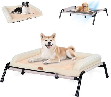 Ортопедичне ліжко для собак середнього розміру, 2-в-1, для вулиці, овальне, з кишенькою, сіре (бежеве, S)