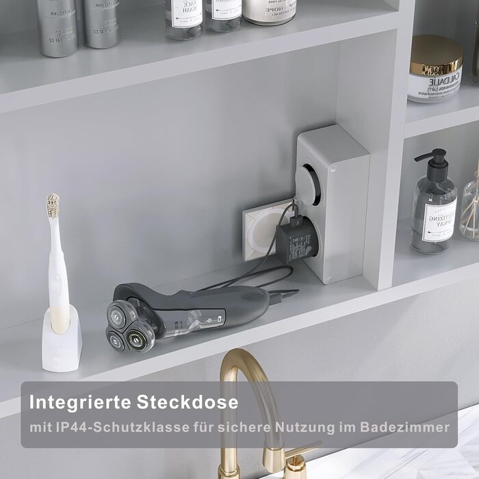 Дзеркальна шафка для ванної кімнати AQUABATOS з розеткою, підсвічуванням LED, 50x70 см. Шафка для ванної кімнати з дзеркалом, інфрачервоний сенсор, регулювання яскравості, протизапітніння, холодний білий колір світла (Тип 07L)