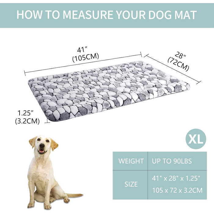 VANKEAN Stivoe Dog Crate Pad, Reversible (Cool and Warm), Soft Pet Sheep Mat Dog Bed for Crate, Suitable for No to XXL-Sized Dogs and Cats, Machine-Washable Crate Beds (XL)