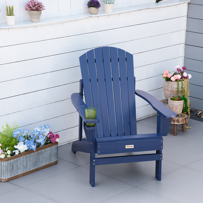 Крісло Adirondack Outsunny з підстаканником, масивне дерево, 97 x 72,5 x 93 см, синє крісло для балкону, саду та тераси