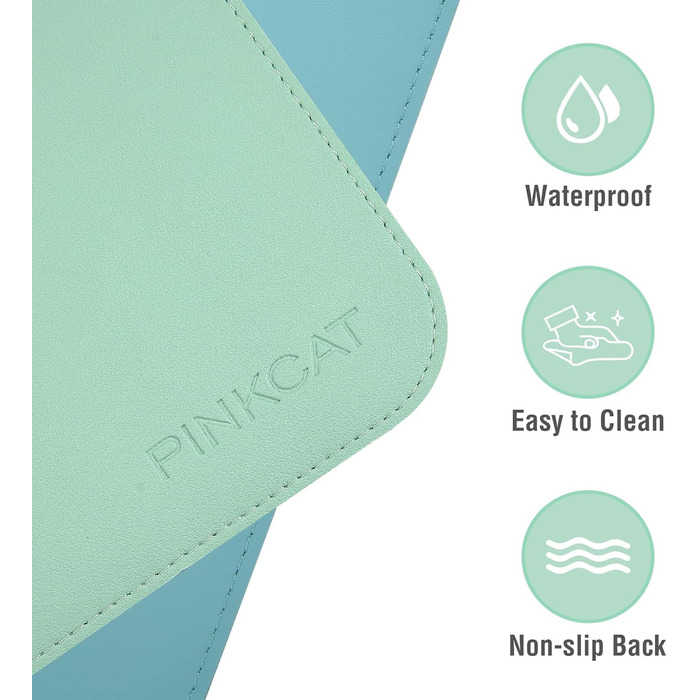 PINKCAT Килимок для миші та захист столу 80x40 см, PU-шкіра, двосторонній, зелено-блакитний