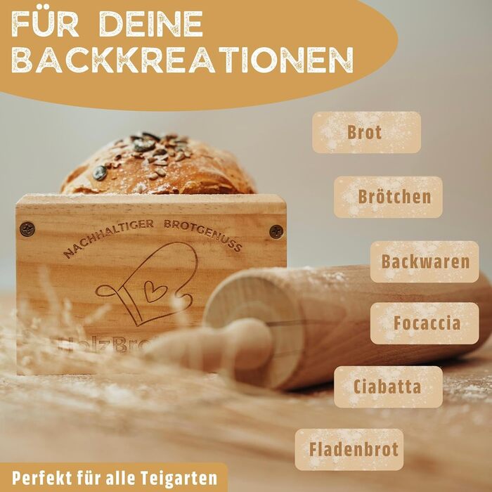 HOLZBROTZAUBER 30cm Loaf Tin made of Beechwood - Bake your own bread Loaf Tin - integrated separator - wooden loaf tin for any bread - Beechwood baking box - bread baking frame for 1.5kg of bread