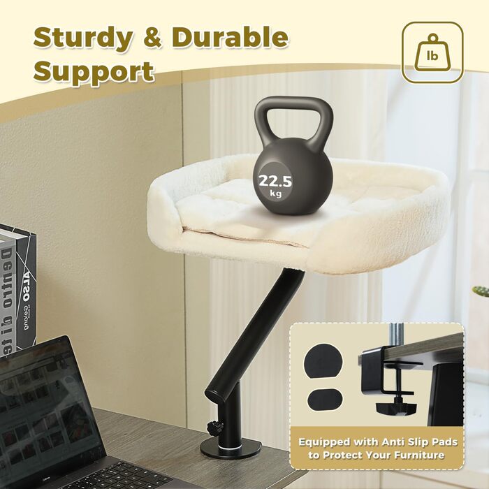 Кігтечка-ліжко для котів PAWZ Road з інтерактивним м'ячиком, обертається на 360°, підходить для ваги до 22.5 кг, бежеве овальне ліжко