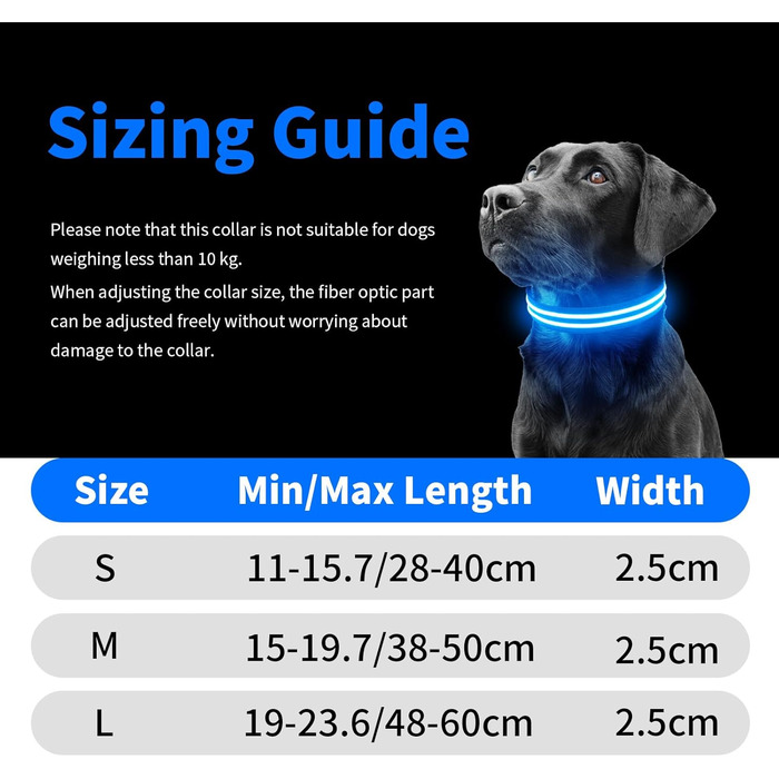 Світлодіодне нашийник для собак PcEoTar, водонепроникний, з 3 режимами світіння, для великих собак (Блакитний, S)