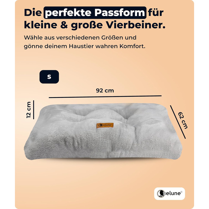 Подушка для собак Belune® Deluxe - миється, великі собаки, сірий колір, розмір S (92x62x12 см)