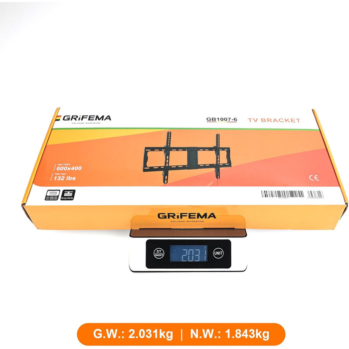Настінне кріплення для телевізора GRIFEMA 37-82 дюйми, до 60 кг, VESA 600x400, універсальне, похиле