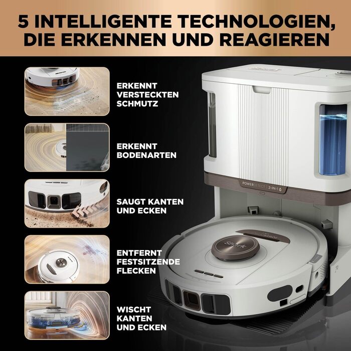 Робот-пилосос та робот-мийник Shark PowerDetect 2-в-1, NeverTouch Pro, самостійне очищення до 60 днів, 3D-LiDAR навігація, NeverStuck, керування через додаток, RV2800ZEEU, 2 щітки, Anti-Micro Pads, 1 капсула