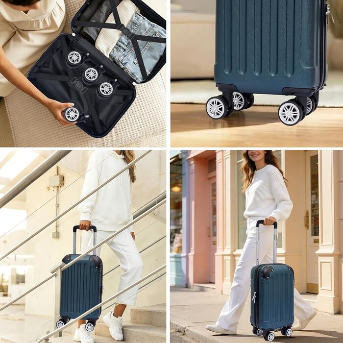 Набір валіз Boleedy 3шт, дорожні валізи, (55/66/76 см), ручна поклажа, валізи з жорстким корпусом, 360° обертання, тихі подвійні колеса, телескопічна ручка, багаж (S, вертикальна лінія, темно-зелений)