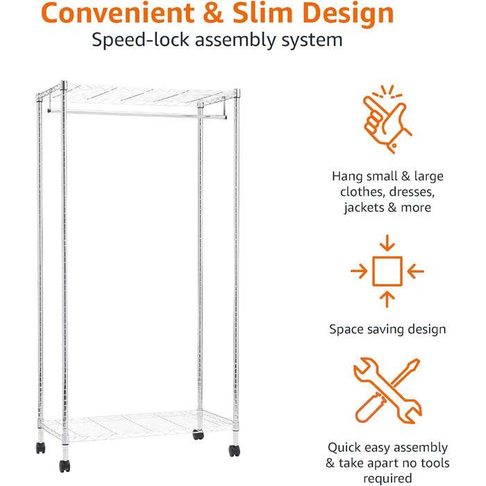 Amazon Basics Clothes Rack with Upper and Lower Shelves, 91 x 45.6 x 180.2 cm (Chrome, Single)
