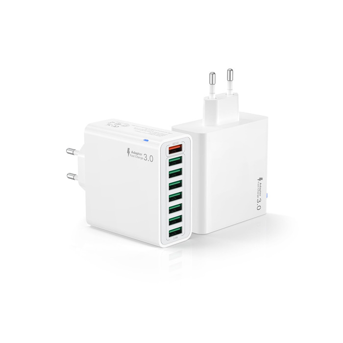 Зарядний пристрій USB 2 шт, 6 портів 33W, QC 3.0 + USB 3.1A, для iPhone 16/15/14/13/12/11 Pro Max SE, iPad Pro, Samsung, смартфонів (білий)