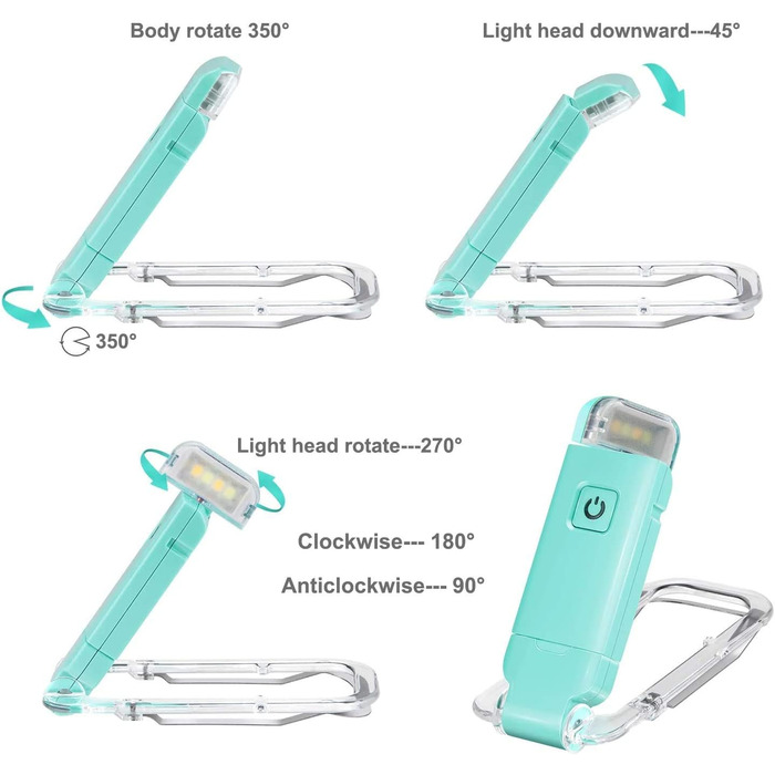 LED лампа-кліпса HONWELL для читання: USB, регулювання яскравості, захист очей, 3 режими, для дітей та офісу (блакитний)