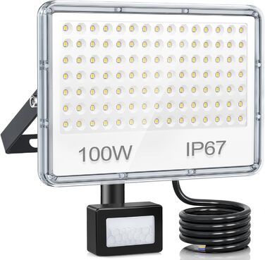LED Floodlights with Motion Sensor Outdoor 50W 2 Pack, 5000LM LED Spotlights with Motion Sensor, 7000K Cool White Outdoor Floodlights, IP67 Waterproof Floodlights for Warehouse, Garden, Garage (100W-1PC)