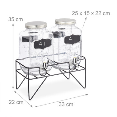 Relaxdays 2-Piece Drink Dispenser, 4L with Stand