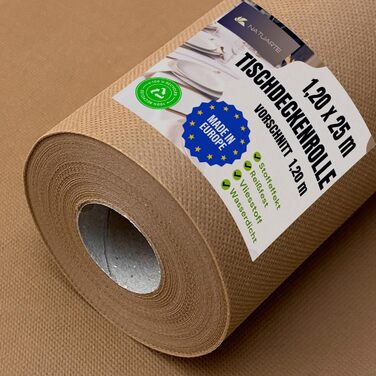 NATUARTE Tablecloth Roll, 1.20m x 25m, PRE-CUT every 1.20m, Fabric-like Nonwoven Tablecloth, Disposable, For Celebrations, Birthday Party Events, Beige 1.20x25m