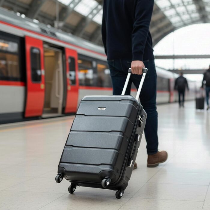 Набір валіз Zelsius 4 шт. чорного кольору | ABS, з кодовим замком, 4 колеса, внутрішній роздільник | Валізний набір 4 шт., Trolley, велика валіза, Luggage Set, ручна валіза чорна 4 шт.