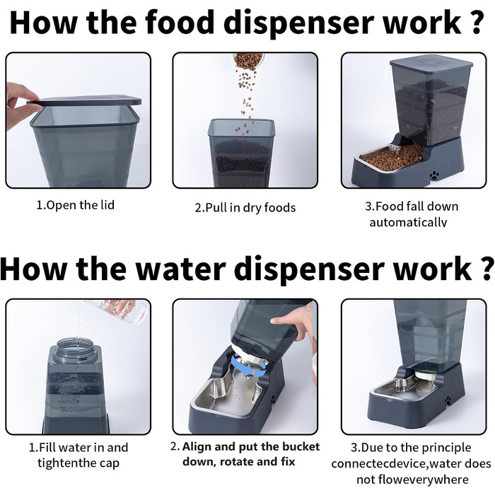 5L Automatic Pet Feeder & Waterer - Dog & Cat Food & Water Dispenser Set (Dark Gray)