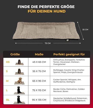 Килимок для собак з підкладкою від ковзання, XS – М'який та затишний лежак для собак – Виготовлено в Німеччині (Бежевий, 55x75 см)