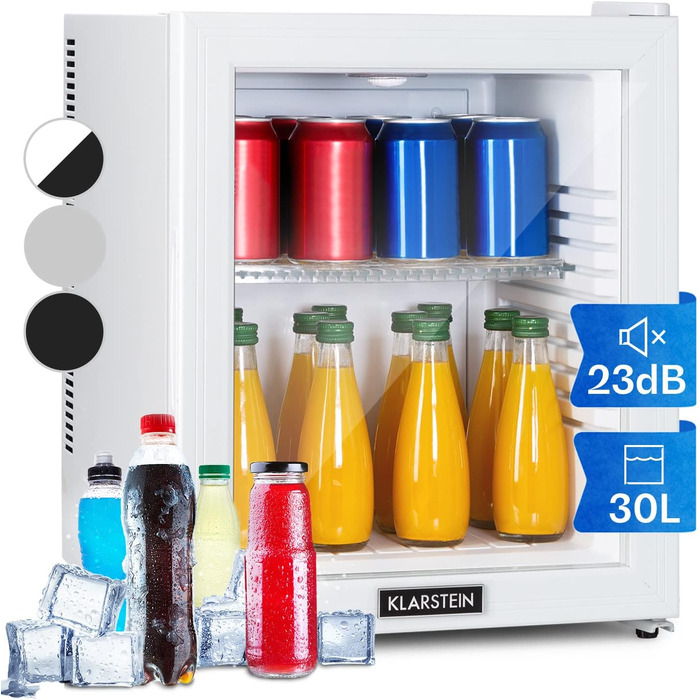 Klarstein Mini Fridge with Glass Door - Beverage, Snack & Cosmetic Cooler - Compact & Quiet - Adjustable Shelves - Skincare Fridge 12-18°C - 42L Capacity