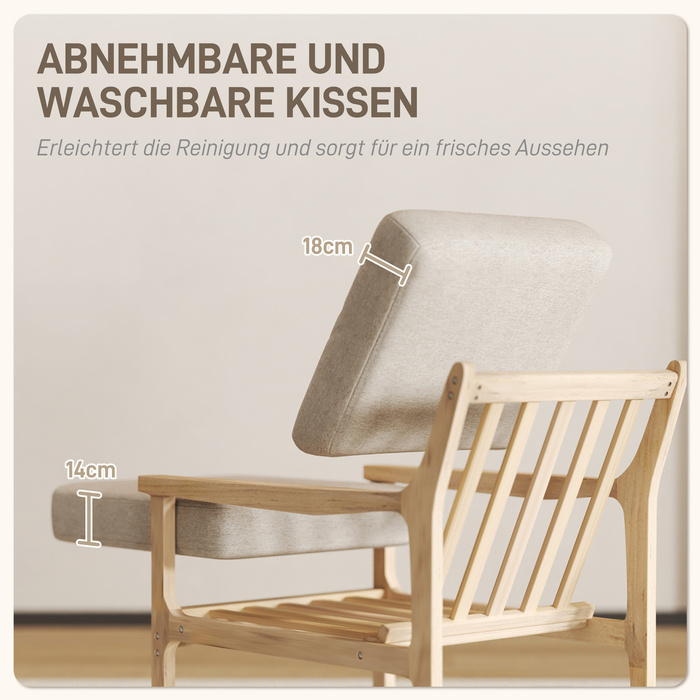HOMCOM Armchair Lounge Chair with Linen Look, Armrests, Padded Recliner with Wooden Legs, Removable Cushions, Upholstered Chair for Bedroom, Living Room, Beige | Aosom