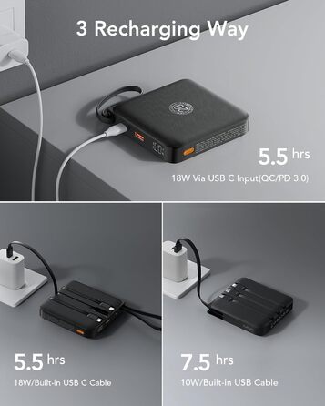 Power Bank VRURC з кабелем: швидка зарядка USB-C, павербанк