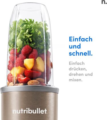 NutriBullet Pro, 900 Watt power, Easy and quick to use, Compact, Easy to clean, With 700 ml cup, Smoothie mixer, Smoothie maker, Electric mixer, NB904CP Champagne Base Kit