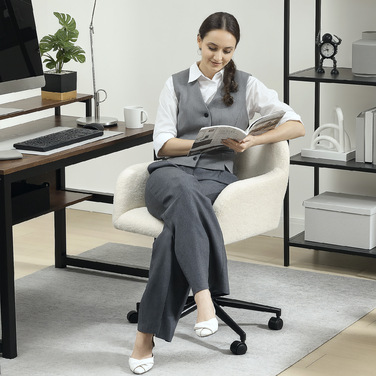 HOMCOM Swivel Office Chair with Wheels, Desk Chair, Fleece Fabric, Foam Padding, Adjustable Height, Home Office, Cream White