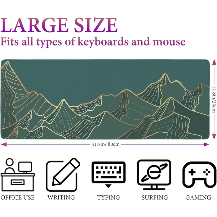Килимок для миші HAUTOCO Gaming XXL 800x300 мм, чорний, з абстрактним дизайном гори, антиковзаюча гума, для комп'ютера