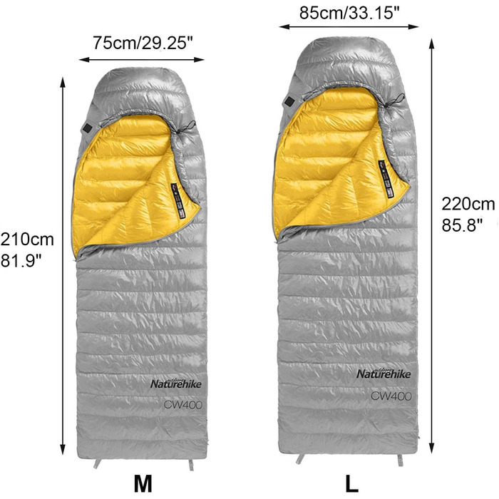 Naturehike CW700/CW400 Down Sleeping Bag Ultralight Portable Compact Winter Sleeping Bag 4 Seasons for Adults and Children Outdoor Camping Hiking Travel with Compression Sack