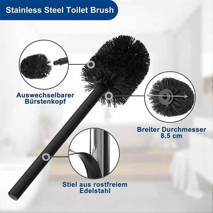 Тримач туалетного паперу з щіткою YUET з нержавіючої сталі, чорний | Набір для ванної кімнати