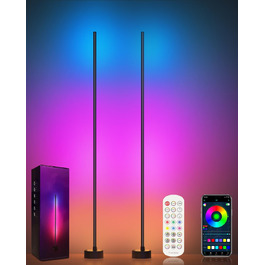 LED-підлогова лампа Miortior для вітальні, спальні, ігрової кімнати, RGB, диммування, керування з пульта та додатком, музичний синхронізатор, 16 мільйонів кольорів, 68 режимів, чорний велюр