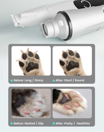 Триммер для стрижки кігтів та стрижка кігтів для собак 2 в 1, безшумний, акумуляторний, електричний, для великих, середніх та маленьких собак, білий