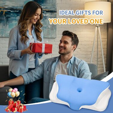 Подушка для шиї Ehomfory з Memory Foam, ергономічна подушка для сну на боці, спині та животі, 62x41x9/12 см, сіро-білий (блакитний)