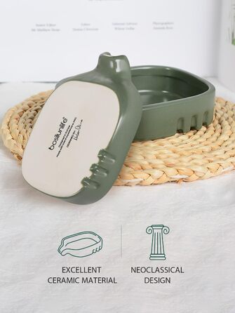 Керамічна миска для мила BosilunLife з отвором для стоку води – неслизька підставка для мила, квадратна, сучасна та мінімалістична, для ванної кімнати, душу, кухні, умивальника (Сірий, Зелений)