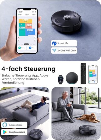 Робот-пилосос Proscenic Q10 з функцією миття, 8000Pa, 200хв, лазерна навігація, керування через додаток, Siri, Alexa, Apple Watch, для підлоги та килимів, чорний