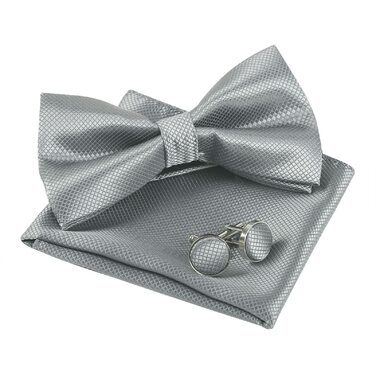Набір аксесуарів для чоловіків Alizeal: краватка-метелик, запонки та хустинка (світло-сірий)
