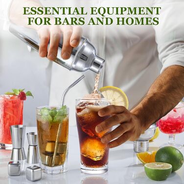Sliver 23-Piece Stainless Steel Cocktail Shaker Set with Acrylic Stand & Recipe Book - Professional Bartender Bar Tools for Drinks, Whiskey Stones