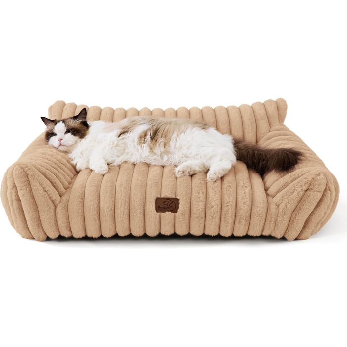 Ортопедичне ліжко для котів BEDSURE - велике, 61x46x25 см. Також підходить для маленьких собак. Зручне, м'яке, з антиковзним покриттям, легко миється. Розмір L 76 x W 51 x H 25 см, колір верблюжий.