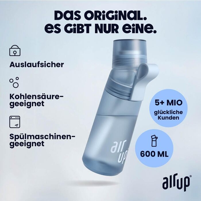 Пляшка для води air up 600 мл з аромат-подушечками, синя, для школи, спорту, з трубочкою, підходить для дітей, без цукру, сумісна з газованою водою